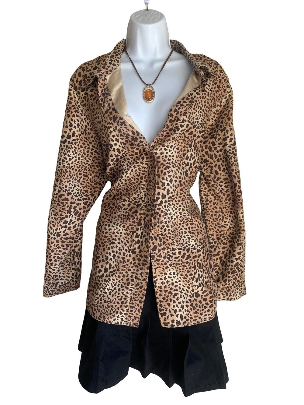 Vintage Studio Works Plus 1X Velvet Cheetah Print Satin Button Up Tunic Shacket